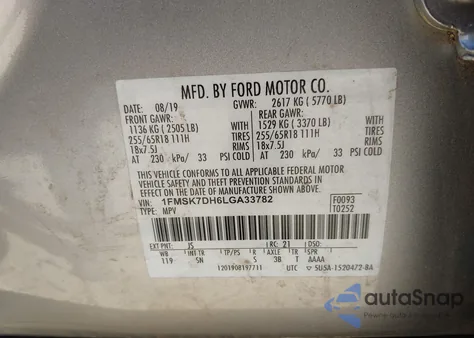 2020 Ford Explorer Xlt from USA, damaged, VIN 1FMSK7DH6LGA33782